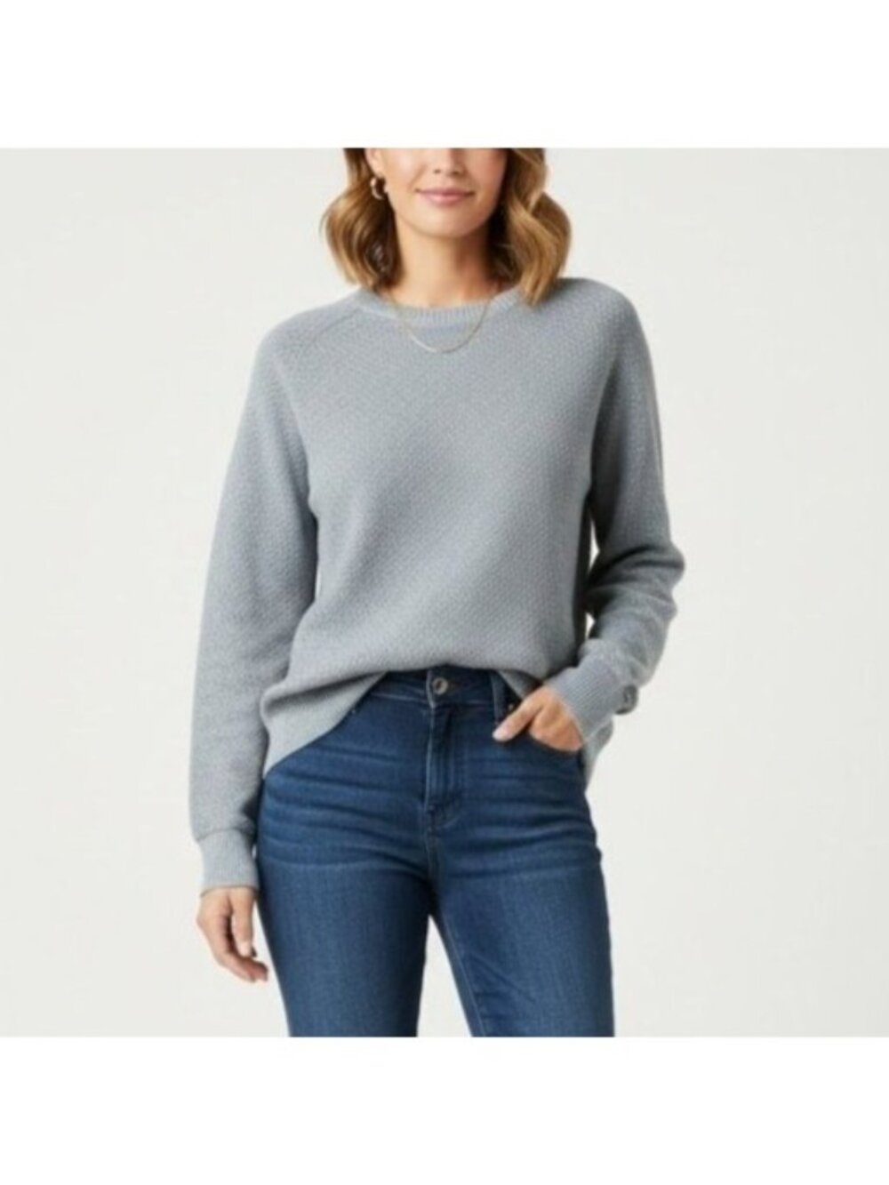 Original Penguin Size L Gray Waffle Knit Crew Neck Long Sleeve Pullover Sweater